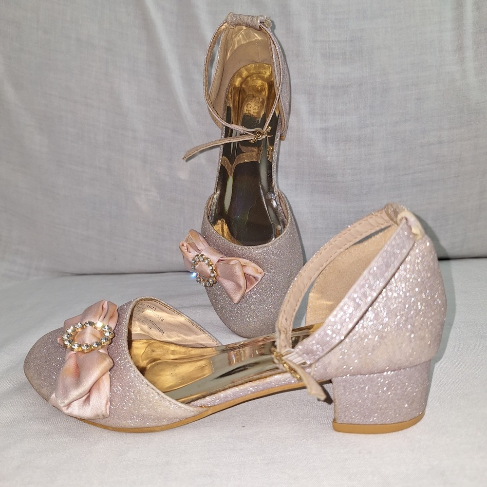 Badgley Mischka Pink Champagne 1 Glitter Bow Dress Heel Girls BM00016 Glittery